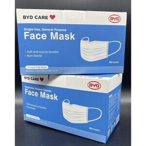 100pcs BYD CARE Surgical Face Flat Mask 2 boxes Disposable Single Use 50 pc each